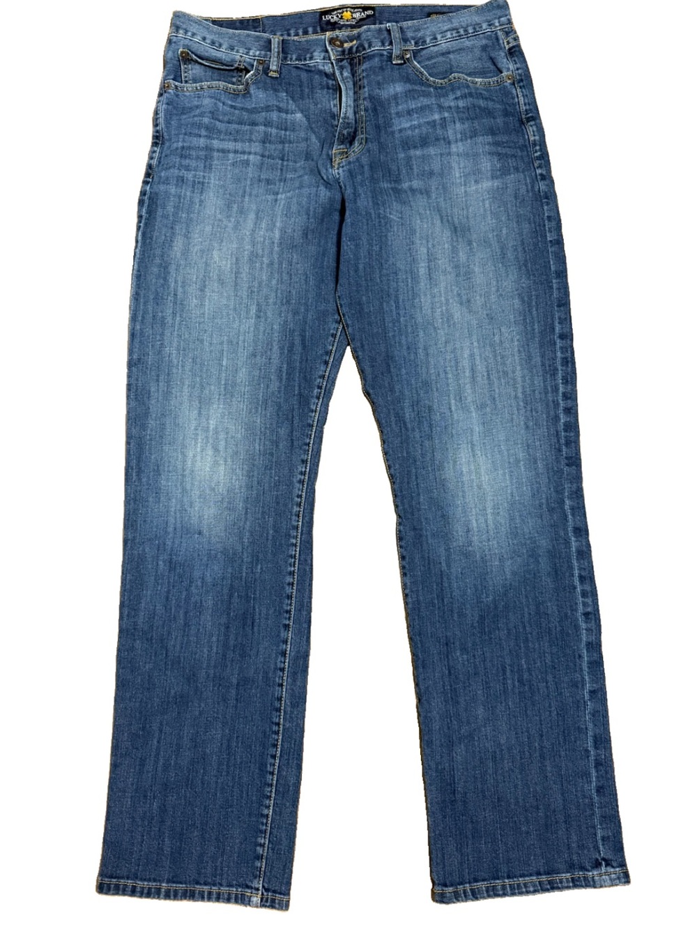 Lucky Brand Jeans 429 Classic Straight Mens 34 x 34 Dark Wash Whiskered Faded